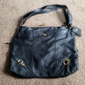 Emma Fox Black Leather Kiss Lick Floral Bag